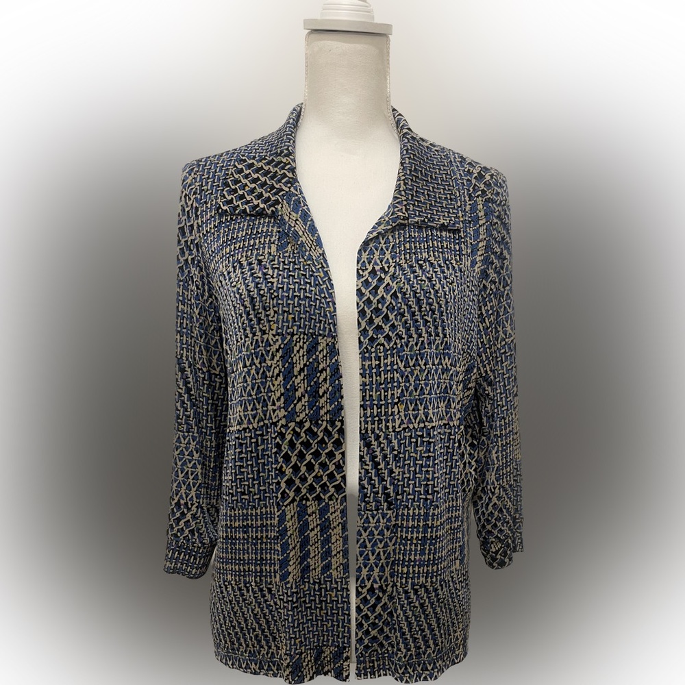 The Travel Collection Women’s Geometric Print Open Blazer Sz M Wrinkle R…